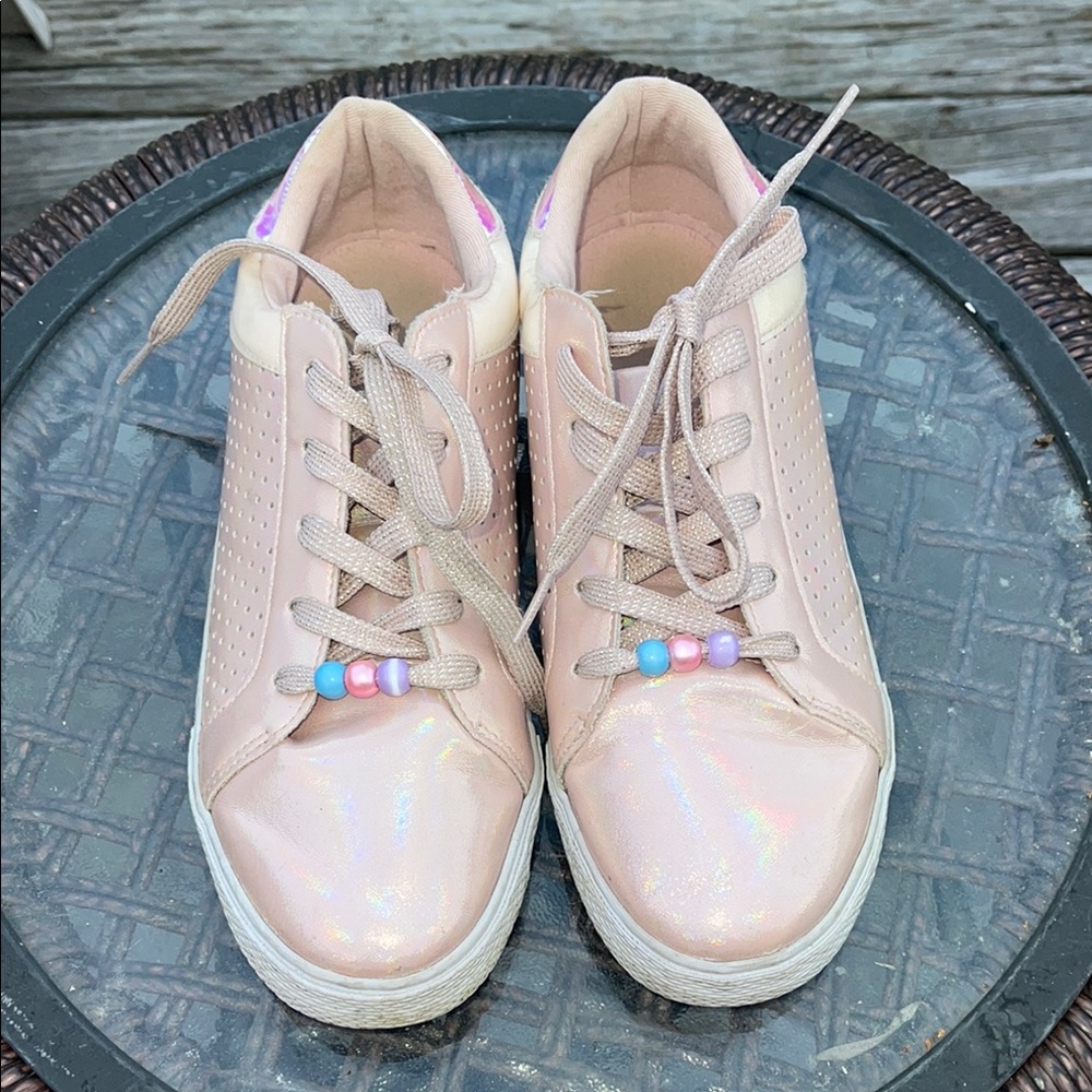 Pink Iridescent Sneakers with Bead Accents